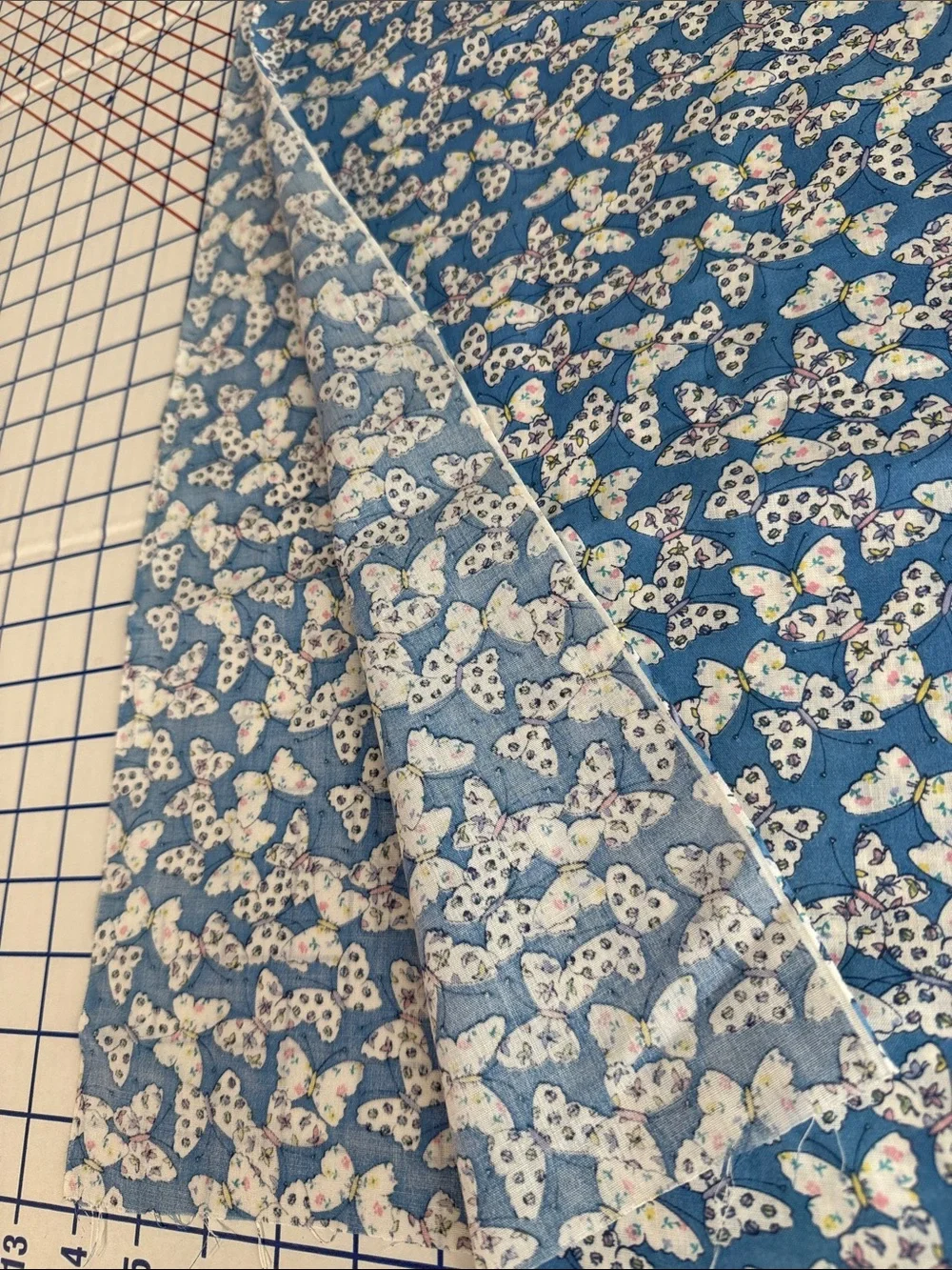 Vintage Blue Butterfly Ditsy Floral Fabric Lightweight 1 3/4 Yards x 44